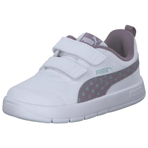 PUMA courtflex v3 dotty v inf, sneaker bimba 0-24, white-plum jam-light moss, 21.5 eu