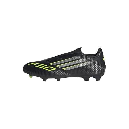 adidas f50 league laceless firm ground football boots, scarpe da calcio unisex-adulto, core black/iron metallic/lucid lemon, 44 2/3 eu