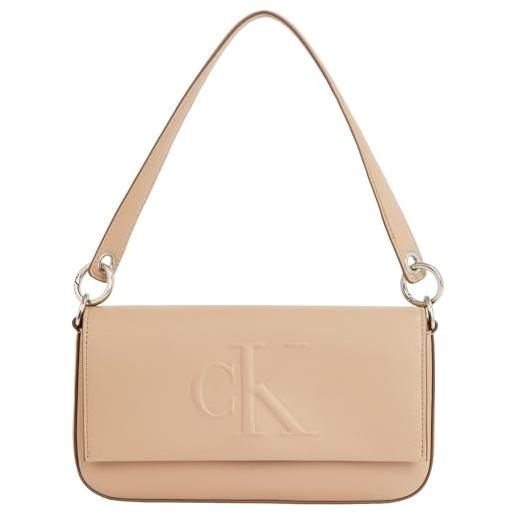 Calvin Klein donna borsa a spalla sculpted flap pouch con logo, grigio (crockery), taglia unica