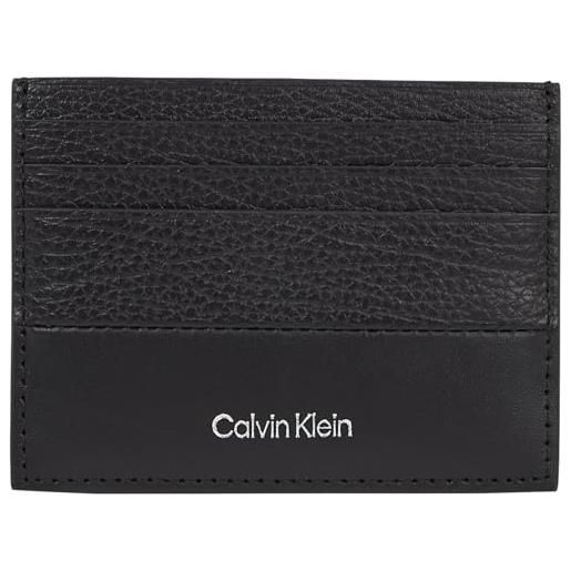 Calvin Klein uomo porta carte subtle mix cardholder in pelle, nero (black grain/smooth), taglia unica