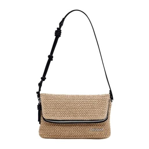 Desigual logo raffia shoulder bag natural