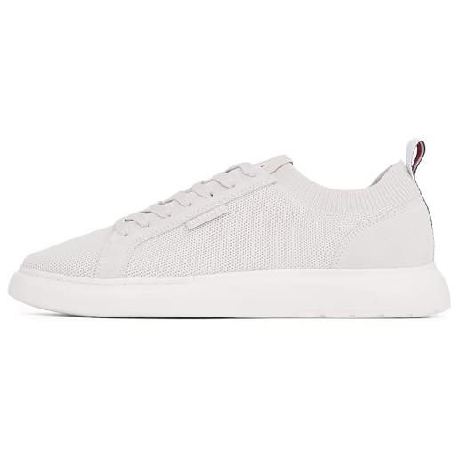 Tommy Hilfiger uomo sneakers vulcanizzate light knit seasonal eleganti, bianco (alabaster), 42 eu