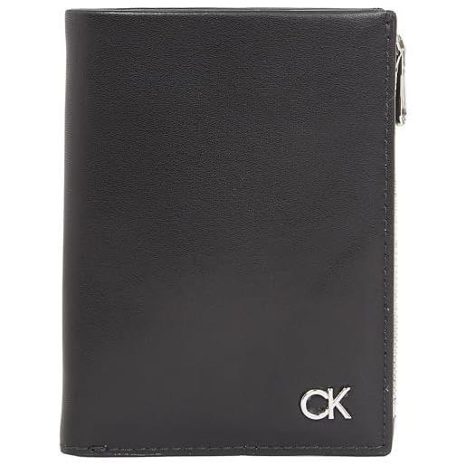 Calvin Klein borsello uomo metal trifold con scomparto monete rimovibile, nero (ck black), taglia unica
