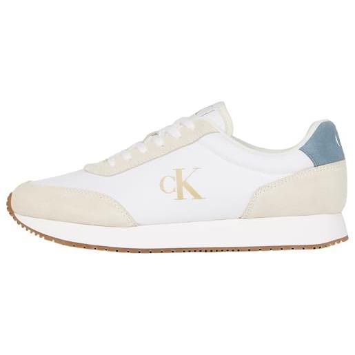 Calvin Klein uomo sneakers da runner retro iconic scarpe, multicolore (bright white/creamy white/lead), 46