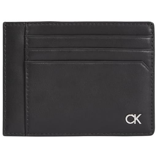 Calvin Klein porta carte uomo metal ck id cardholder in pelle, nero (ck black), taglia unica