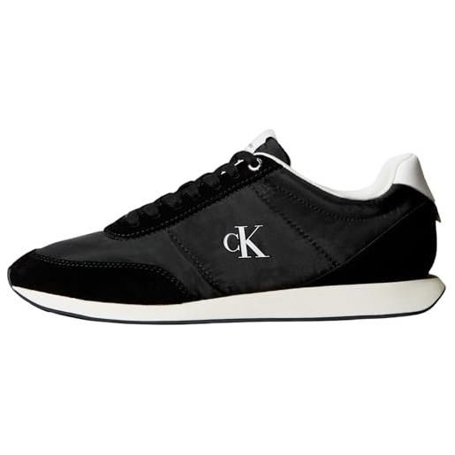 Calvin Klein uomo sneakers running retro mix con logo, nero (black/bright white), 42