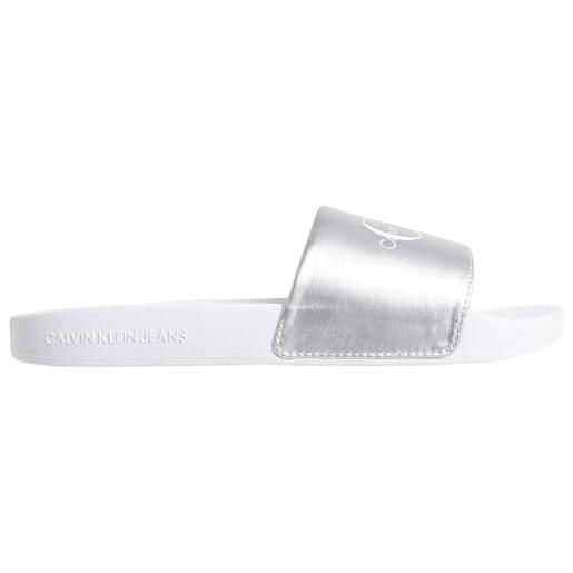Calvin Klein jeans donna scarpe da mare slide ciabatte, bianco (bright white/silver), 40