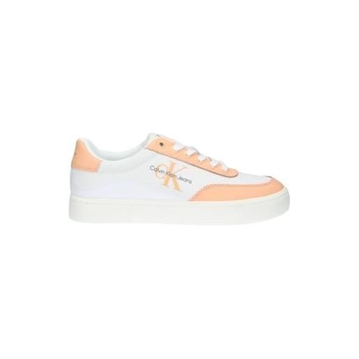 Calvin Klein jeans classic cupsole low lace lth ml yw0yw01296, sneaker con suola donna, bianco (bright white/apricot ice), 39 eu