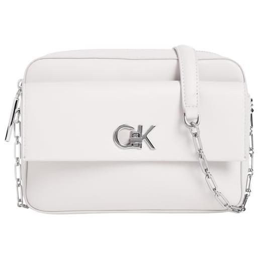 Calvin Klein donna borsa a tracolla re-lock pocket con chiusura con lucchetto girevole, bianco (lily white), taglia unica