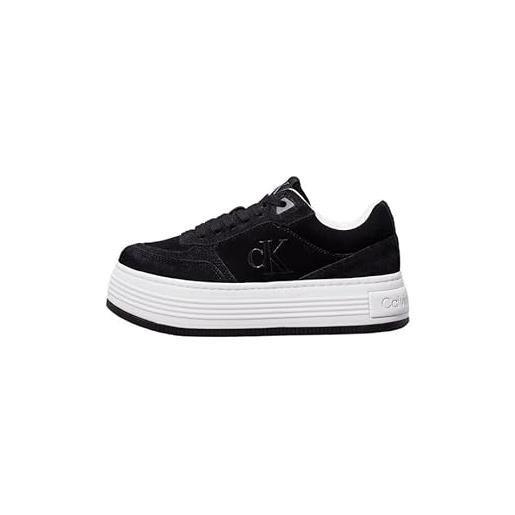 Calvin Klein donna sneakers suola grossa bold laceup low suede in pelle scamosciata, nero (black/bright white), 39