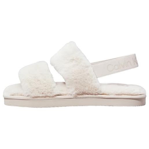 Calvin Klein donna slipper home velcro fur soffici, multicolore (triple eggshell), 41