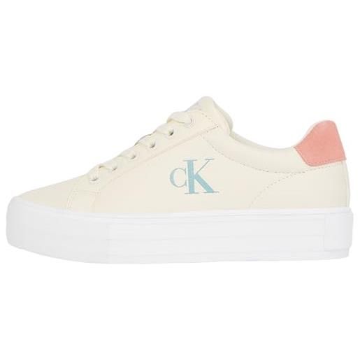 Calvin Klein donna sneakers vulcanizzate bold profilo basso, multicolor (creamy white/rose tan/blue surf), 40