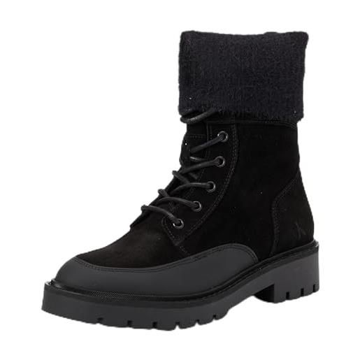 Calvin Klein donna stivali mezza gamba combat lace up in pelle scamosciata, nero (triple black), 37