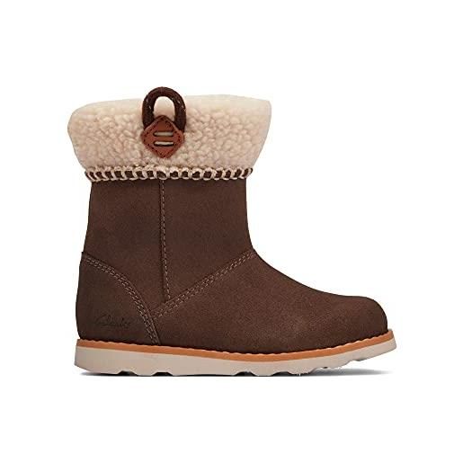 Clarks crown loop t - stivali da neve da bambina, pelle scamosciata noce, 21 eu
