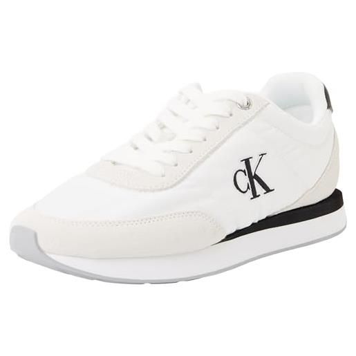 Calvin Klein retro runner lace up nylon mg yw0yw01990, basso top donna, white (bright white/black), 39 eu