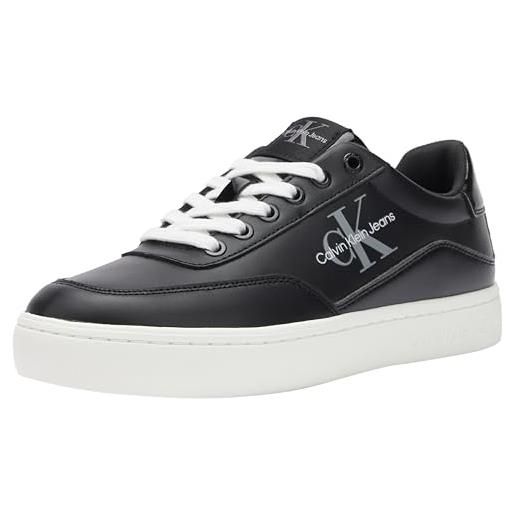 Calvin Klein jeans donna sneakers con suola preformata in pelle, nero (black/bright white), 39