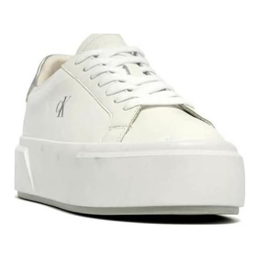 Calvin Klein flatform lace up lth met yw0yw01929, basso top donna, white (bright white/silver), 39 eu