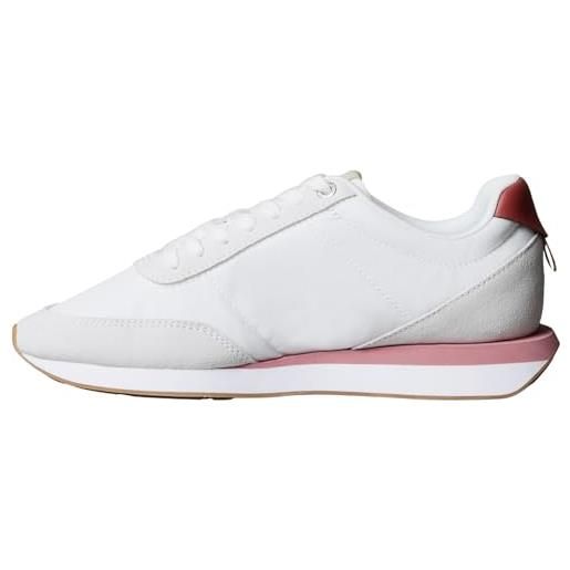 Calvin Klein retro runner lace up nylon mg yw0yw01990, basso top donna, white (bright white/dusty rose/gum), 39 eu