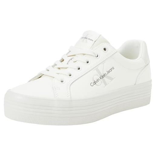Calvin Klein jeans donna sneakers vulcanizzate flatform lace up leather scarpe, bianco (creamy white/eggshell), 39
