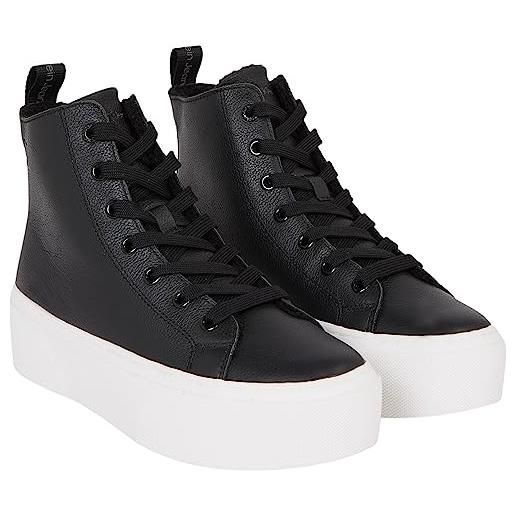 Calvin Klein jeans sneakers con suola preformata donna flatform mid scarpe, nero (black/bright white), 38 eu