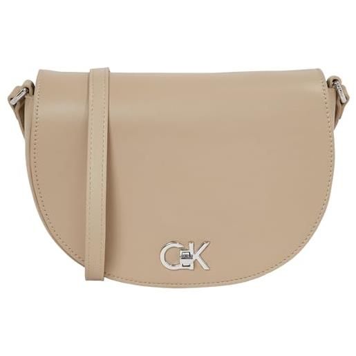 Calvin Klein donna borsa a tracolla saddle bag con chiusura con lucchetto girevole, grigio (crockery), taglia unica