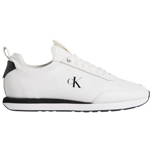 Calvin Klein uomo sneakers running retro sock laceup in pelle, bianco (bright white/black), 45