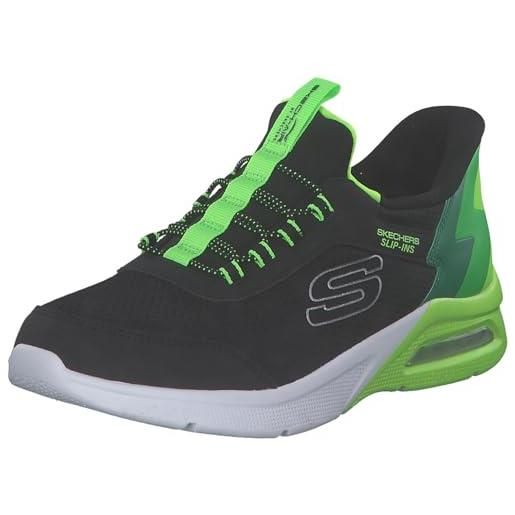 Skechers microspec max brisk-stripe, scarpe da ginnastica, black textile/synthetic/lime trim, 28.5 eu