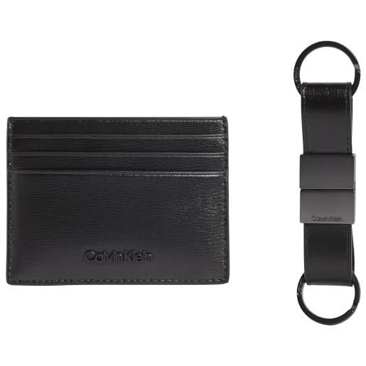 Calvin Klein uomo set regalo 6 cardcases & keychain porta carte, nero (ck black palmellato), taglia unica