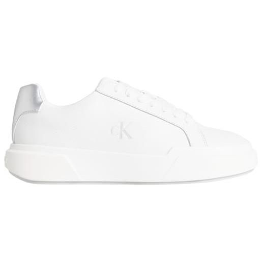 Calvin Klein lth met yw0yw01948 - scarpe basse da donna con lacci, bianco bianco brillante argento, 37 eu