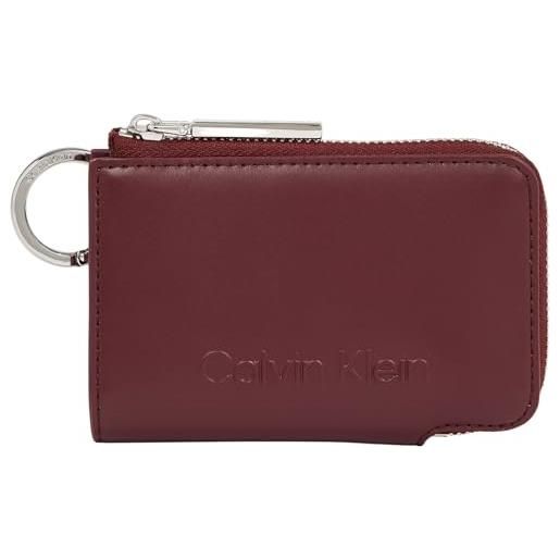 Calvin Klein donna porta carte embossed logo zip cardholder con zip, rosso (oxblood), taglia unica
