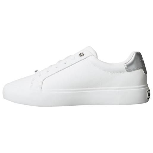 Calvin Klein donna sneakers con suola preformata lace up in pelle, bianco (bright white/silver), 40