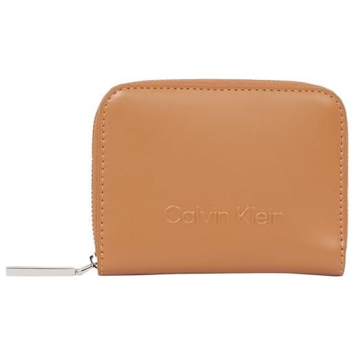 Calvin Klein donna portafoglio embossed logo zip piccolo, marrone (lion), taglia unica