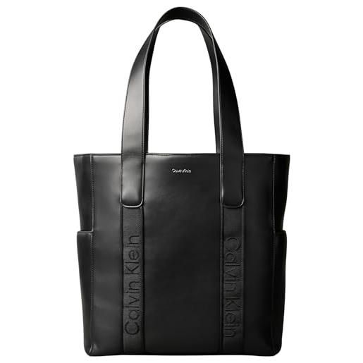 Calvin Klein webbing strap tote lv04f3289g, donna, black (black/shiny nickel), one size