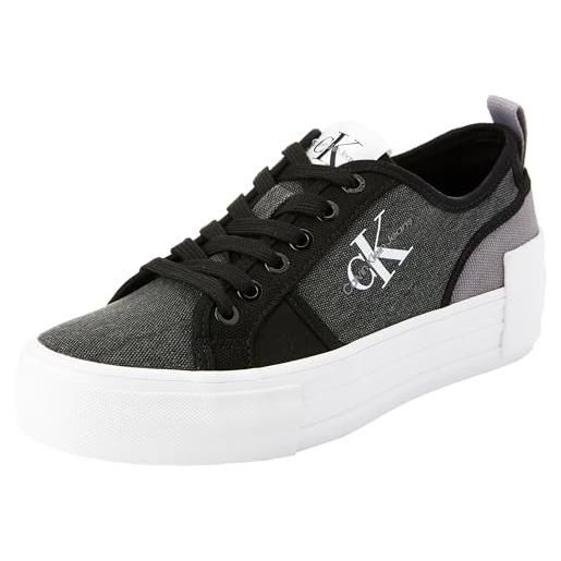 Calvin Klein jeans sneakers vulcanizzate donna bold low con zeppa, multicolore (black/stormfront), 39