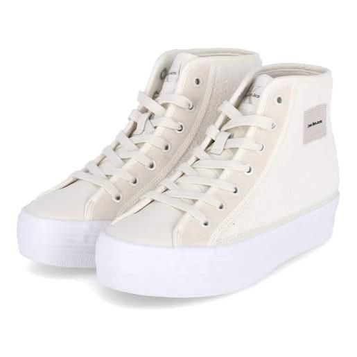Calvin Klein jeans bold vulc flatf high t ml fad yw0yw01320, sneaker vulcanizzate donna, beige (creamy white/bright white), 39 eu
