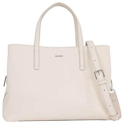Calvin Klein borsa tote bag donna media, avorio (crystal gray), taglia unica