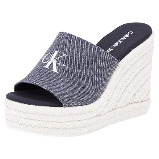 Calvin Klein jeans espadrillas donna wedge slide in tela, multicolore (black salt and pepper), 39