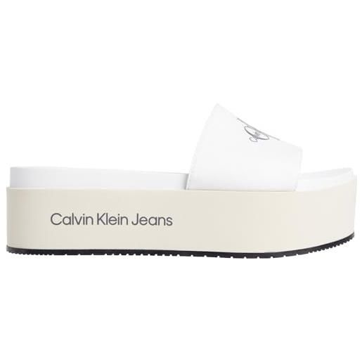 Calvin Klein jeans sandali donna flatform zeppa, bianco (creamy white/bright white), 40