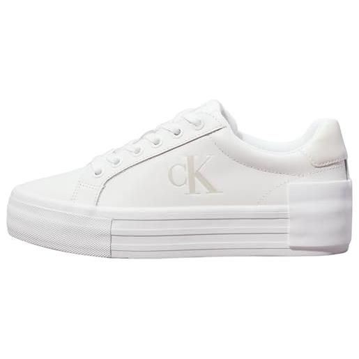 Calvin Klein donna sneakers vulcanizzate flatform low in pelle, bianco (bright white/creamy white), 40