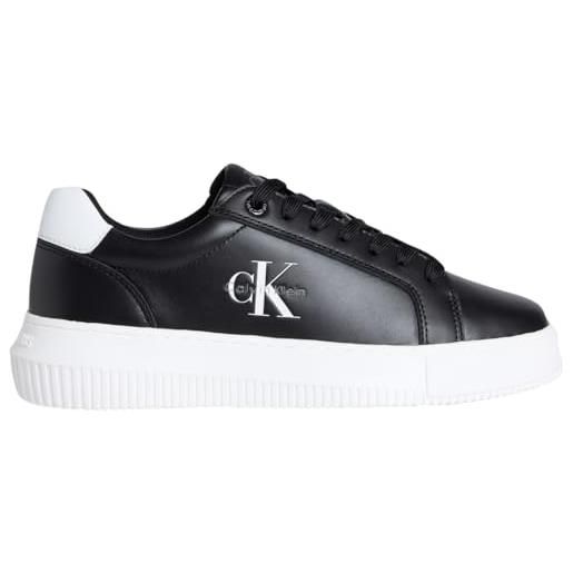 Calvin Klein donna sneakers con suola preformata chunky mono in pelle, nero (black/bright white), 38