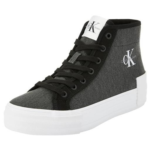 Calvin Klein jeans sneakers vulcanizzate donna con zeppa, multicolore (black/stormfront), 38