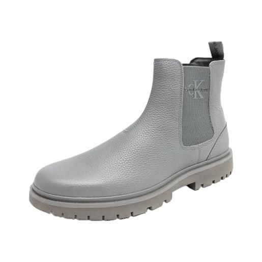 Calvin Klein uomo stivaletti chelsea eva mid in pelle, grigio (charcoal grey), 43