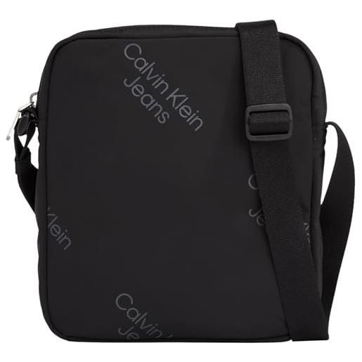 Calvin Klein jeans borsa a tracolla uomo essentials reporter piccola, nero (black/pinstripe grey), taglia unica