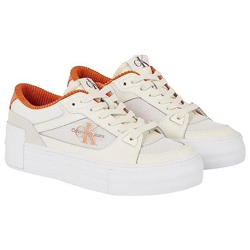Calvin Klein bold vulc flatf laceup lth mix yw0yw01174, donna, bianco (bright white/creamy white/sun baked), 39 eu