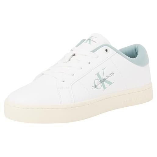 Calvin Klein classic cupsole lowlaceup lth wn yw0yw01444, sneaker, donna, bianco (bright white/blue surf), 40 eu