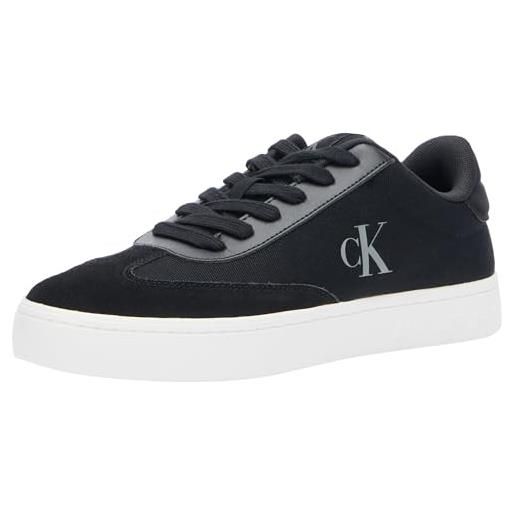 Calvin Klein donna sneakers con suola preformata classic low mix in tela, nero (black/bright white), 41