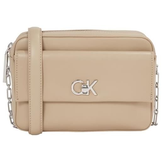Calvin Klein donna borsa a tracolla pocket camera bag con tracolla a catenella, grigio (crockery), taglia unica