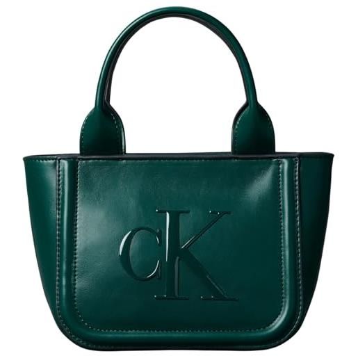 Calvin Klein donna borsa tote bag bold small with strap con logo, verde (maya blue), taglia unica