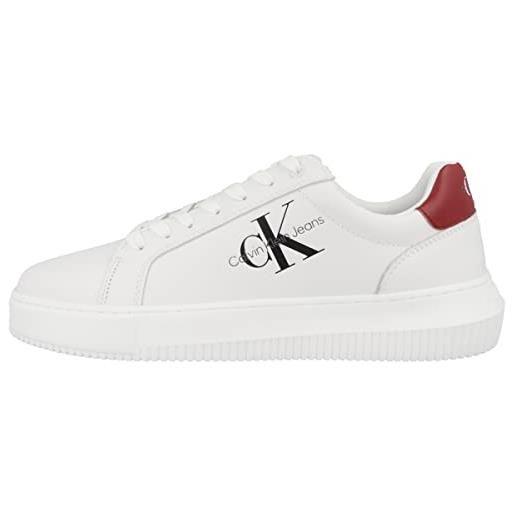 Calvin Klein jeans sneakers suola grossa uomo chunky cupsole monologo scarpe, bianco (white/merlot), 44 eu