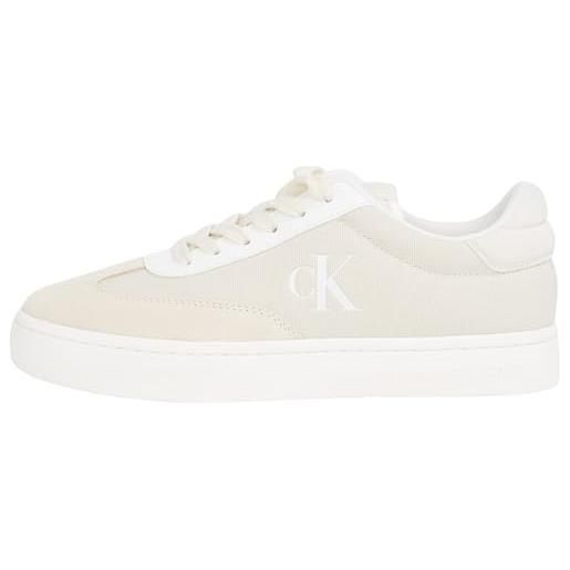 Calvin Klein donna sneakers con suola preformata classic low mix in tela, bianco (creamy white/bright white), 36
